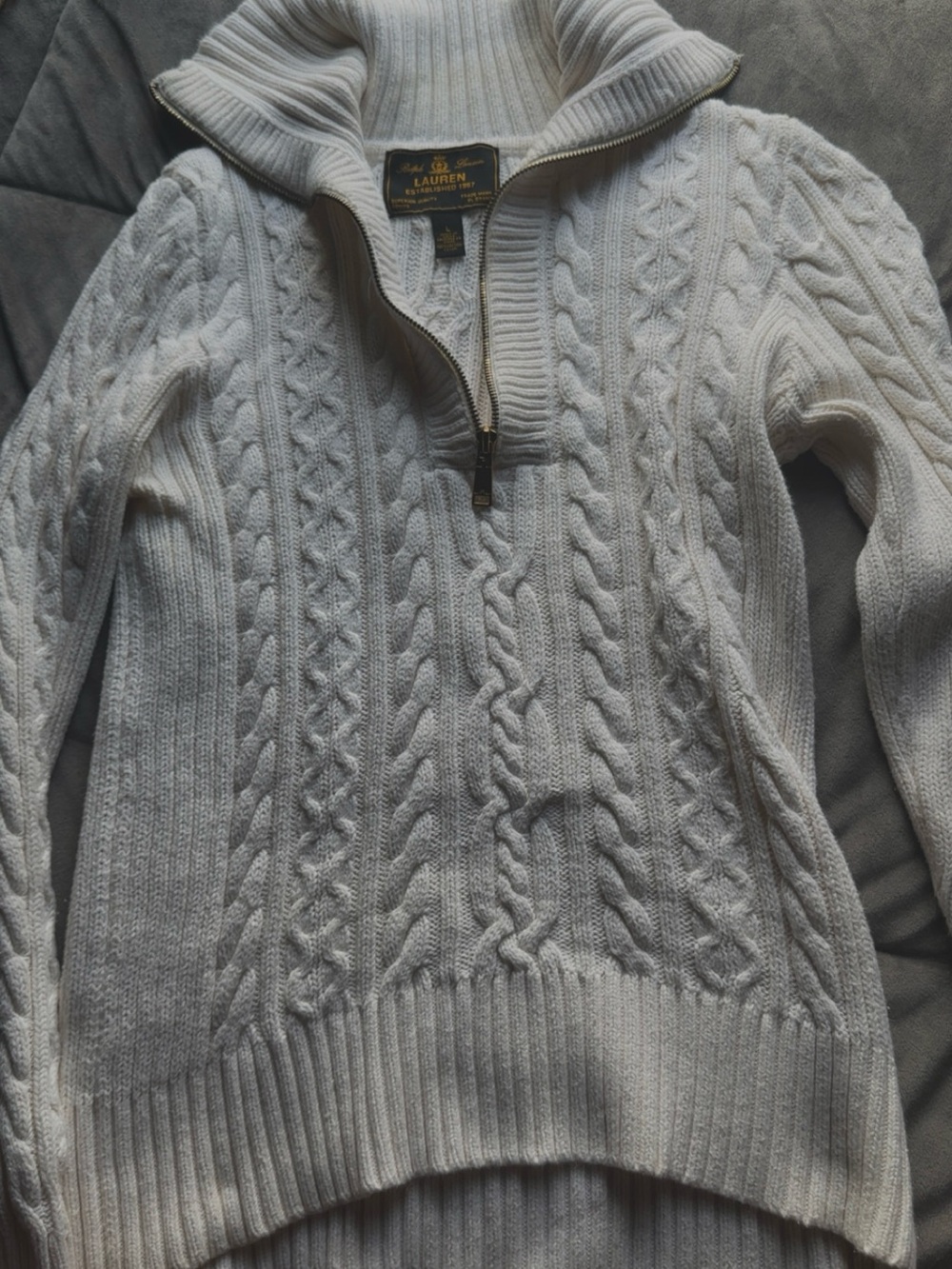 Ralph Lauren Cream Cable-Knit Half-Zip Sweater